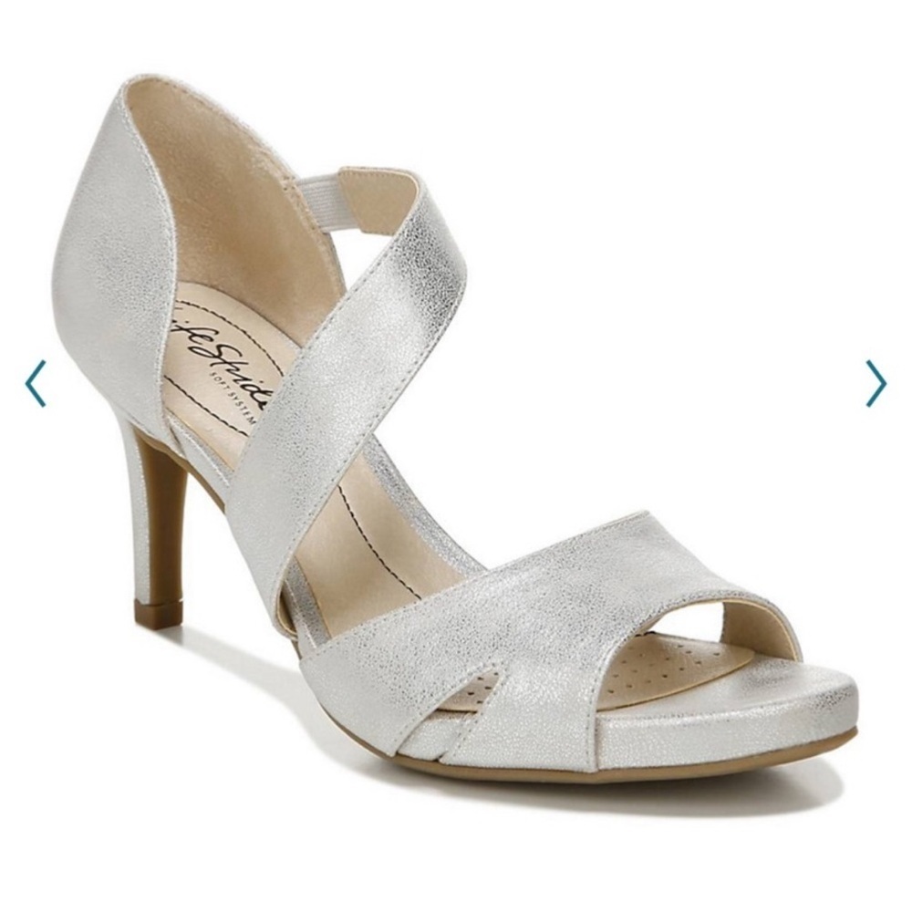 Life Stride Platform Silver Metallic Heels Sandals Size 6.5